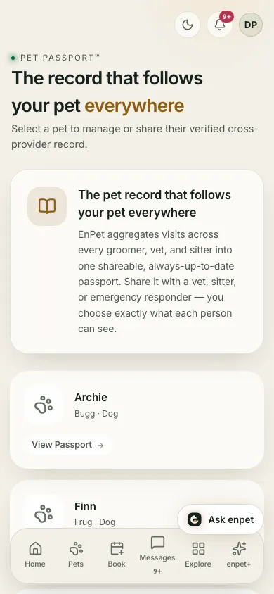 The Pet Passport: the record that follows your pet everywhere, with a passport per pet to view and share.